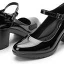 Mary Jane Heels with Arch Support, Closed Round Toe Chunky Pumps for Women, Comfortable Block Heel Dress Shoes (5, Black Patent)