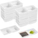 24 Pcs Sauce Dish Dual Dipping Bowls, Melamine Dual Sauce Dishes, 2-Compartment Sauce Trays, Divided Fondue Plates, Wasabi Dipping Plates for Party, Restaurant, Kitchen