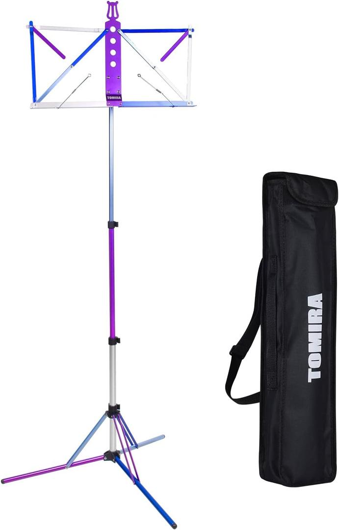 Ultralight Music Stand, Lightweight Aluminum Alloy Sheet Music Stand with Carry Bag, Folding Stand for Sheet Music, Universal Size for Adults Kids Performers(Cyberpunk)