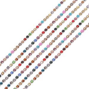 MECCANIXITY 11 Yard 2mm Crystal Rhinestone Diamond Close Chain Trim Trimming Claw Cup Chain for Sewing, Crafts, DIY Jewelry Wedding Rainbow