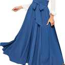 Women's Elegant High Waist Maxi Skirt Tie Front Pleated A-Line Skirts Loose Fit Flowy Dressy Skirt Summer Maxi Skirt Large, Light Blue 