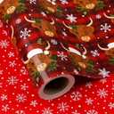 WRAPAHOLIC Reversible Highland Cow Christmas Wrapping Paper - Mini Roll - 17 Inch x 33 Feet - Cow and Snowflake Wrapping Paper for Xmas Holiday, Party Celebration