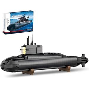 Strategic Nuclear Submarine Toy Building Blocks Set for Adult Kids, WW2 Historical Military Battleship Model Kit with Light, Home Office Decor Collection, Gift for Men Boys Teens 14 16+ (1498cs)