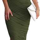 PRETTYGARDEN Summer One Shoulder Dresses for Women 2025 Elegant Mesh Ruched Asymmetrical Wedding Guest Cocktail Bodycon Dress (Small, Army Green)