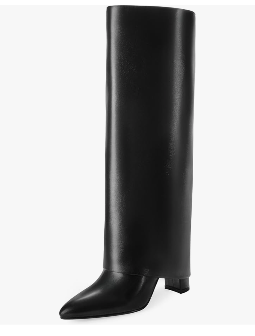 Modatope Knee High Boots Women Fold Over Knee High Boots Chunky High Heels Long Boots Zipper Pointed Toe Dress Tall Boots for Women 8 size, Black