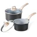 CAROTE 1.5Qt & 3.0Qt Sauce Pan Set with Lid Nonstick Ceramic Saucepan with Pour Spout 4 Pcs Sauce Pots Non-Toxic Cooking Pots (Black/ Gray)