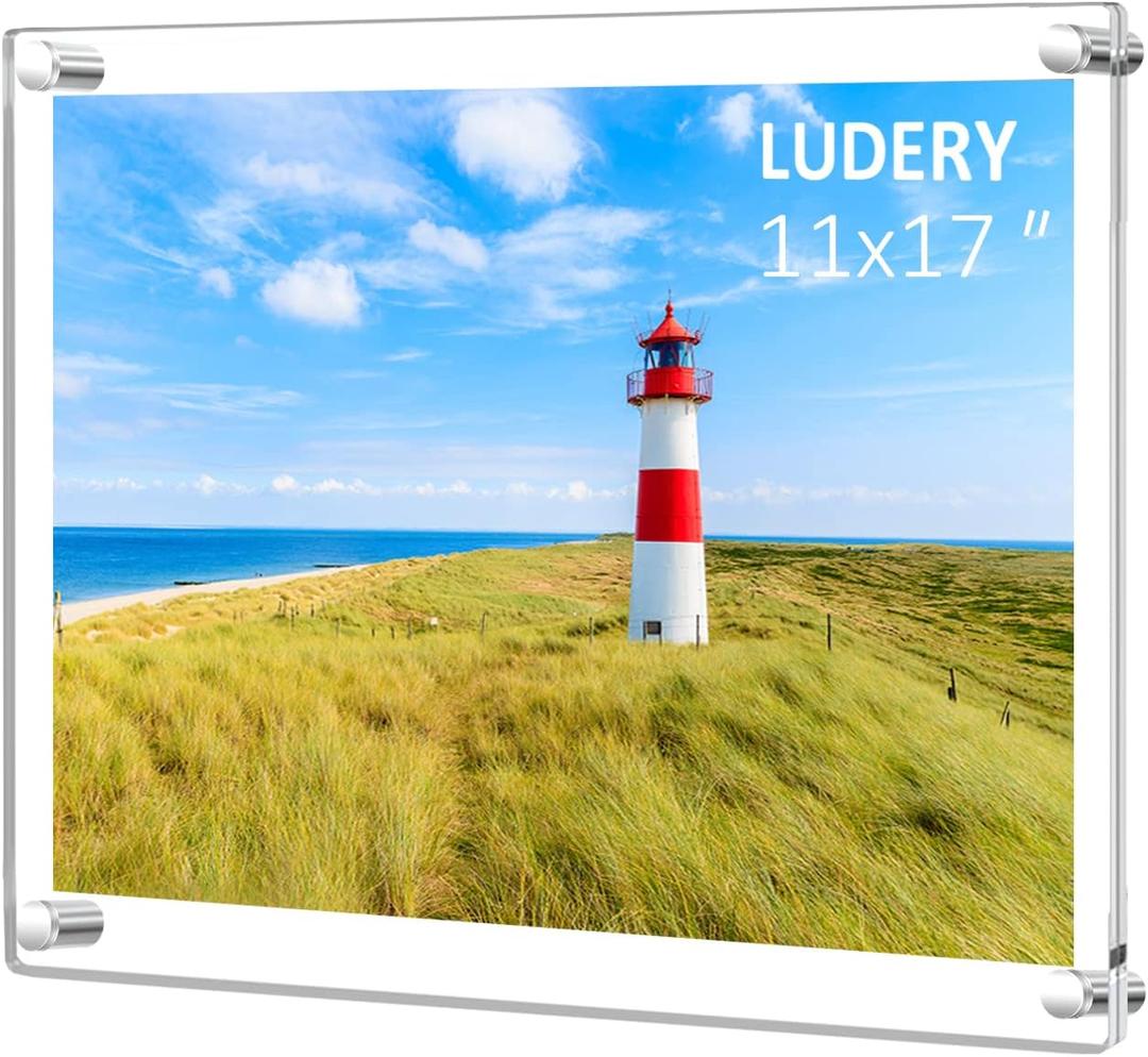 11x17 Clear Acrylic Wall Mount Floating Frameless Picture Frame for Wall, Frameless Picture Frame Panel For Degree Certificat, ArtworkFamily Portraits-1pack(Full Frame is 14.5x18.5)