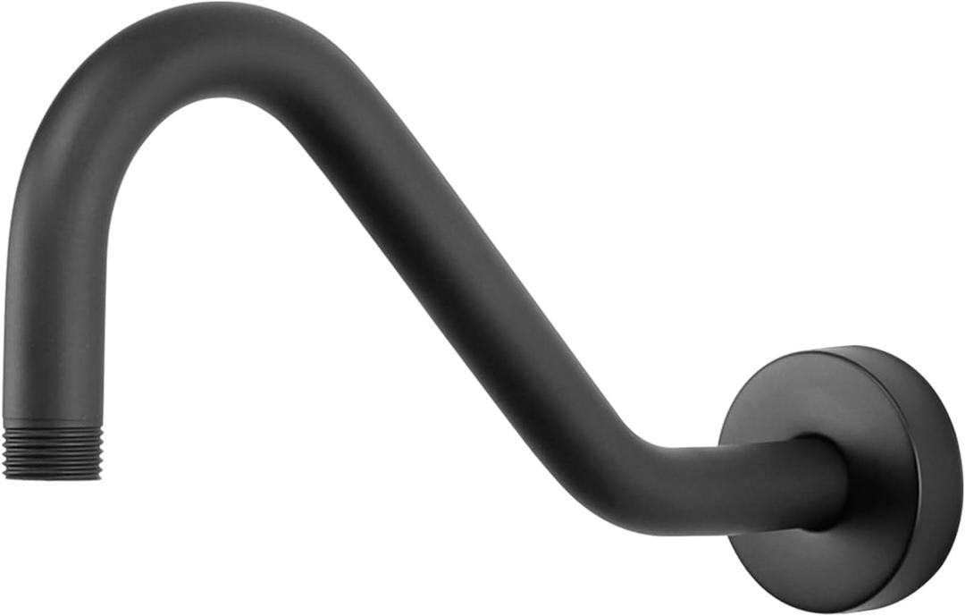NearMoon J Shaped Shower Extension Arm, Stainless Steel Shower Head Height Extender with Flange, Riser Pipe Design for Cozy Shower Experience, Standard 1/2" Connection (8 Inch, Matte Black)
