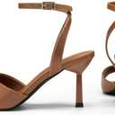 Athlefit High Heels for Women Square Open Toe Mesh 3-Inch Stiletto Heels Ankle Strap Summer Heeled Sandals for Wedding Party, 7