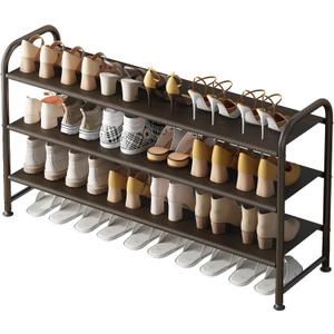 Shoe Rack 3 Tier Long Storage Organizer Wide Metal Shoe Shelf for Closet Entryway Brown