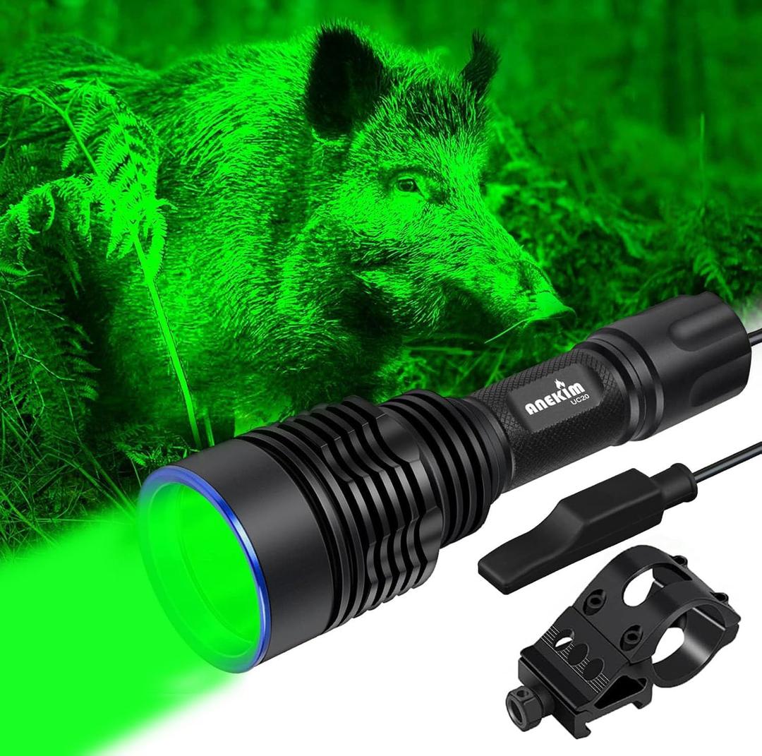UC20 Green Hunting Light Flashlight kit,1586 Yards Green LED Weapon Light, 2000 High Lumens, Picatinny Mount, Pressure Switch, Long Distance Night Hunting Gifts for Men