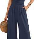 Acelitt One Piece Jumpsuits for Women Dressy Casual Short Sleeve Squared Neck Wide Leg Rompers Jumpers Vacation Outfits (Medium, Blue)