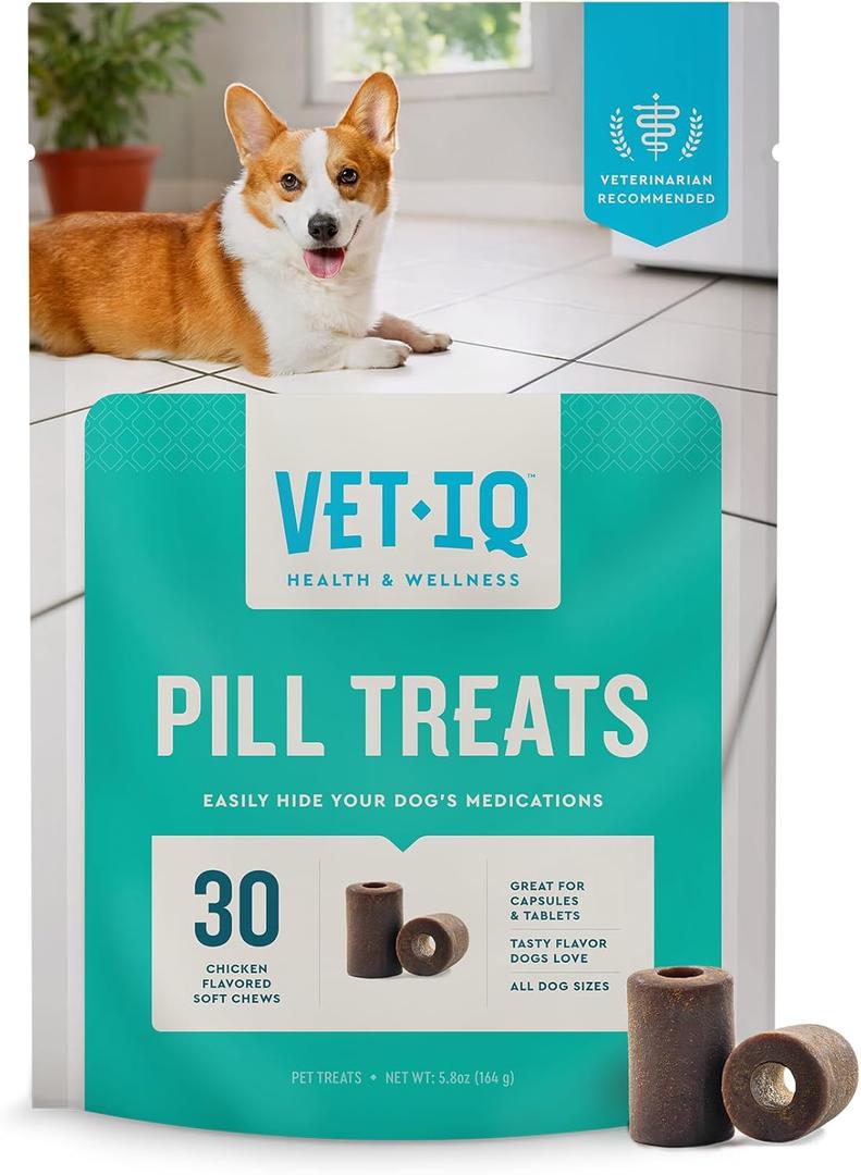VetIQ Pill Treats Advanced Formula for Dogs, Chicken Flavor Soft Chews, Made in the USA, 30 Count, Best By: 10/05/2027
