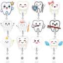 Geyoga 12 Pcs Dental Badge Reel Dental Hygiene Appreciation Gifts Tooth Shaped Badge Holder Retractable with ID Clip for Nurse Week Coworker Office Hygiene Hygienist School Student Friend Graduation