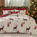 Bedsure Christmas Comforter Set King - Christmas Bed Set with Reindeer, Soft Bedding for Holiday, 3 Pieces, 1 Reversible Buffalo Check Printed Comforter and 2 Pillow Shams
