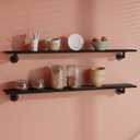 IEO Industrial Pipe Shelving Shelf,Pipe Wall Shelves Wood Shelf:Kitchen Shelves 48 Inches Wood Long Floating Shelves for Wall Farmhouse Pipe Book Shelves Black for Decor and Bar Shelving