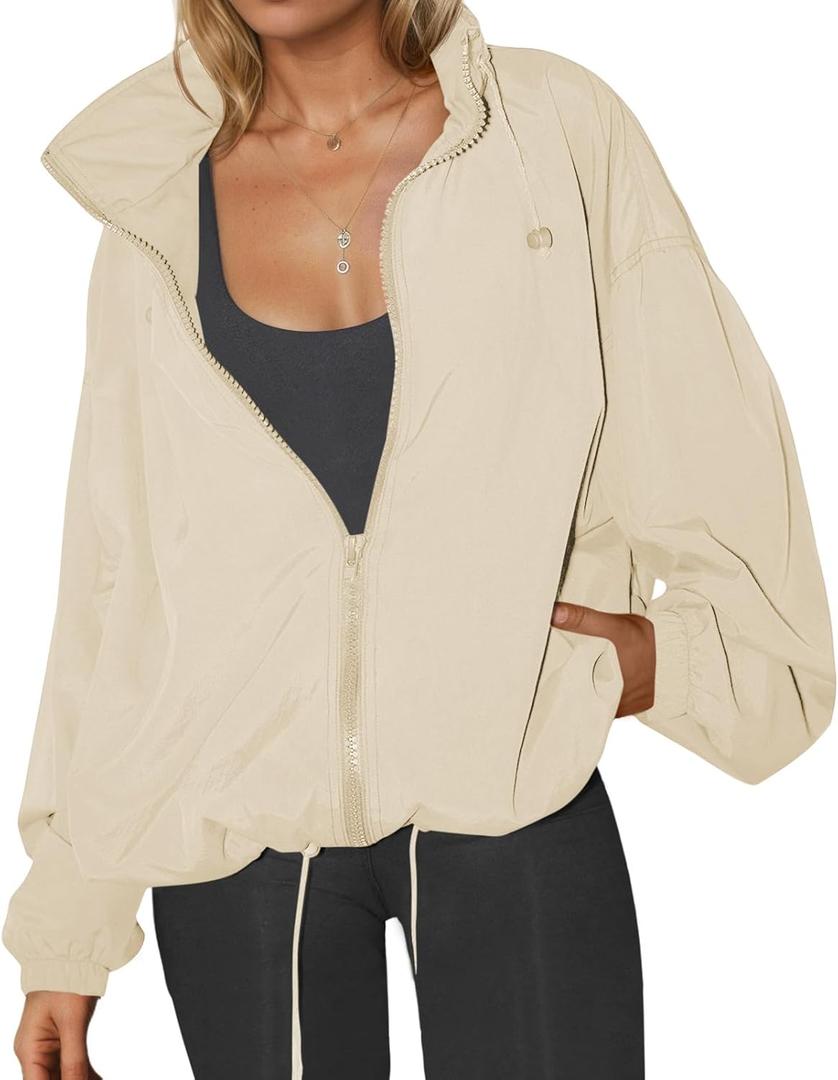 Yousify Womens Waterproof Rain Jackets Lightweight Zip Up Raincoat Outdoor Hiking Hooded Windbreaker with Pocket, M