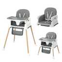 JOYMOR 5 in 1 Baby High Chair for Babies and Toddlers, Portable Highchair Fold Compact, ConvertibleBaby Feeding Chair Booster for Eating with Detachable Double Tray, 5 Point Harness (Gray)