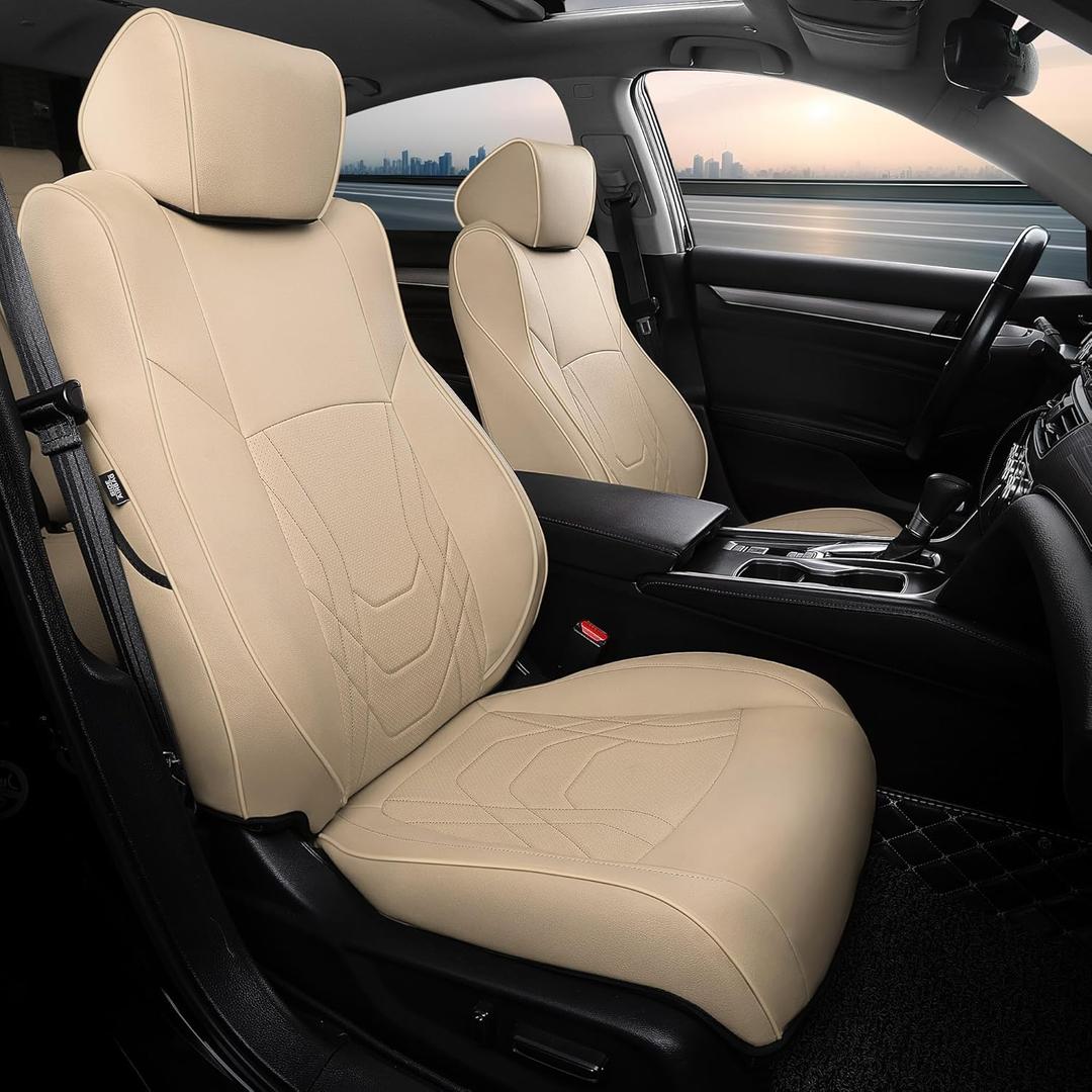 FREESOO Custom Fit Accord Seat Covers LX 2018 2019 2020 2021 2022, Luxury Leather Car Seat Covers, Waterproof Seat Covers for Cars Full Set, Black (2018-2022 LX (Rear Row Solid Backrest), Beige)