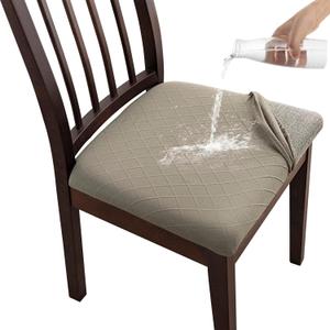 Chair Seat Covers Waterproof for Dining Room Chairs Stretch Jacquard Dining Room Chair Seat Covers Set of 6, Khaki