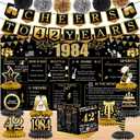 42nd Birthday Decorations for Women Men, 18PCS Black Gold Back in 1984 Banner Decorations, Bday Backdrop, 42 Year Old Banner for Her Him, Birthday Card, 6 Paper Poms 9 Honeycomb Balls