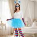 5PCS Blue Tulle Tutus Costume Set for Women Mesh Tutus Skirt Springy Wig Headband Striped Arm Sleeves Socks Heart Glasses Halloween World Book Day Cosplay Party Festival Dress Up