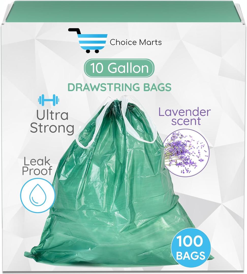 10 Gallon Trash Bag Ultra Strong 100 Count With Drawstring