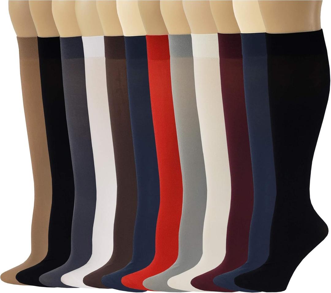 Differenttouch Ladies 12 Pairs Multi Color Pack Opaque Trouser Knee High Socks 9-11