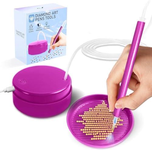Electric Diamond Painting Pen - Electric Diamond Painting pen Lightweight Wax-Free Noise-Free Diamonds Art Pens Tool with Storage Tray Compatible with All Drill Bits Featuring Auto-Sleep Mode- Purple