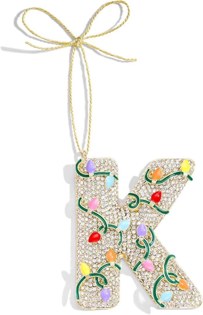 Mrchtmas 2025 Christmas Initial Ornaments,Letter K Ornaments for Xmas Tree,Hanging Christmas Ornament Gift for Mother Friends Sister Wife Grandma Women Men (Light)