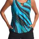 Hanna Nikole Women 2 Piece Tankini Swimsuits, Modest Bathing Suit, Beads V Neck Swimwear with Sporty Swim Shorts Pockets (Blue, L)