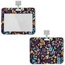 Flowers Badge Holder Horizontal Detachable Neck Lanyardbadge Holder for Men Women Waterproof Id Card Name Protector Cover with Lanyard Strap for Offices School Driver Licence