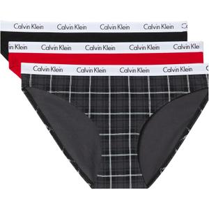 Calvin Klein Women's Carousel Logo Cotton Stretch Bikini Panties, 3 Pack (Large, Black/Obsess/Dunn Plaid Black)