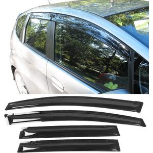 Window Visor Compatible with 2009-2014 Honda FIT 4 Door, Slim Style Acrylic Smoke Tinted & Semi-Transparent Sun Rain Wind Guards Shield Vent by IKON MOTORSPORTS, 2010 2011 2012 2013