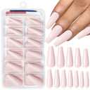 Pack of 2, Lifextol 120PC Pink Coffin Press on Nails Long Fake Nails Press ons with Glue Nail Adhesive Tabs, 12 Sizes Long Acrylic Nails Press on Nails Coffin Pink Stick Nails Tips Artificial Fingernails