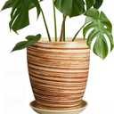8 Inch Plant Pot, Ceramic Planter with Drainage Hole and Saucer Large Flower Pot for Home Patio Garden Office, Yellow (Glossy Yellow-coil)