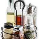 Tablecraft Round Rotating Tabletop Caddy, Acacia Wood and Metal Condiment 8" Seasoning, Sauces, Spice and Shaker Organizer, Restaurants, Cafes, and Commercial Foodservice Display Use