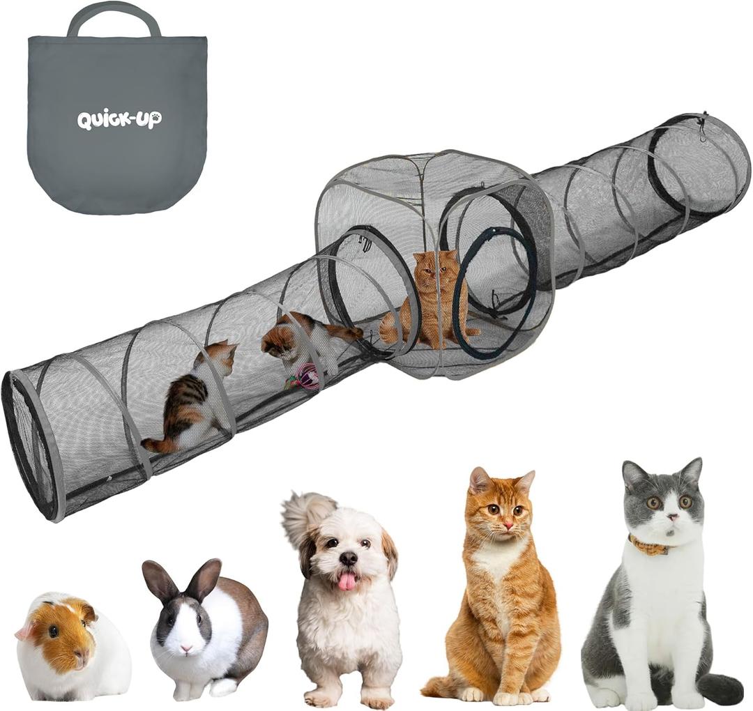 2 Connectable Large Cat Tunnels and 1 Portable Mesh Cube for Indoor and Outdoor, Durable Enclosed Outdoor Pet Playpen for Cats, Puppy and Small Animals to Play, Jump and Sleep Safely