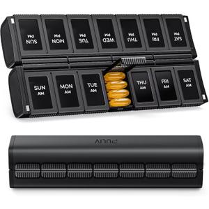 PULIV Weekly Pill Organizer 2 Times a Day with Magnetic Foldable Design for Dual Protection, Large AM PM Pill Box Case for Travel, Compact Medication Organizer for Vitamins, Fish Oils and Supplements