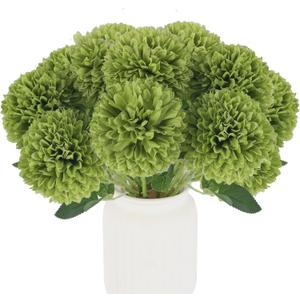 Hananona 12 Pcs Artificial Chrysanthemums Flowers Ball Flower, Fake Mums Flowers Green Silk Flowers for Home Decor Indoor Floral Arrangement St Patricks Day Table Centerpiece (12, Green)