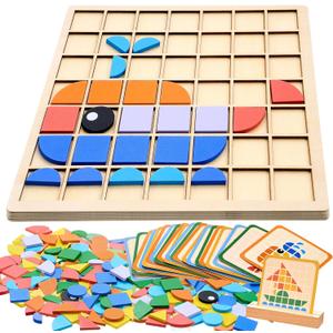 Soulchen 130 Pcs Wooden Matching Puzzle Blocks, Dementia Activities for Seniors, Elderly, Alzheimers Patients, Cognitive Therapy Puzzle, Brain Occupational Gift, Senior Care Gift, Nursing Home