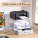 MARTY Printer Stand with Storage Drawer for Desk, 2-Tier Desktop Printer Stand Shelf Organzier for Home Office Printer Riser Under Desk Small Printer Table for Fax Machine Copier Scanner (White)