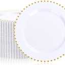 supernal 100 Pieces White and Gold Plastic Plates, 10 Inch Elegant Disposable Plates, Heavy Duty Plastic Dinner Plates for Party, Wedding and Birthday