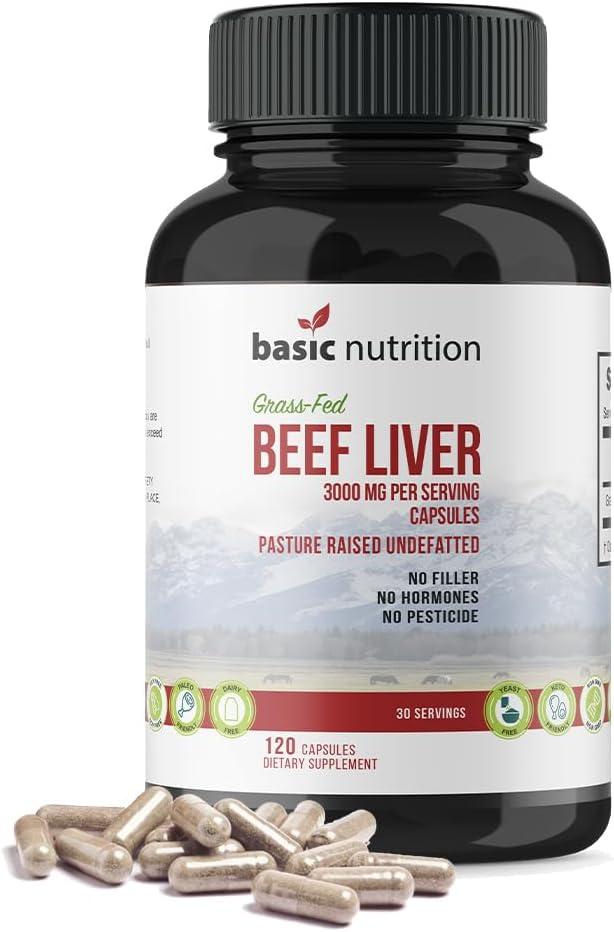 Pasture Raised Grass Fed Grass Finished Beef Liver Capsules | 3000mg Serving | 100% Hormone Free Desiccated, Undefatted Beef Liver with No Fillers, Non-GMO, Pesticide Free, Gluten-Free