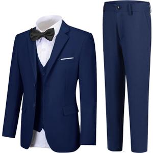 Boy Suits 5 Pieces Formal Suit Set with Adjustable Waist Kids Dress Suit for Wedding Prom (Blue), 14Y