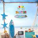 Hello Summer Door Sign,Summer Wreath for Front Door,Beach Wall Sign Flip Flop,Lolly Ice Cream Popsicle Decor,Rustic Farmhouse Flamingo Hawaii Pool Beach Plaque for Yard Outdoor Garden Porch (Blue & Colourful)