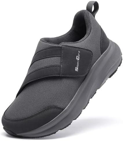 SILENTCARE Diabetic Shoes for Men Wide Toe Box Slip-on Shoes for Swollen Feet Adjustable Walking Shoes for Elderly Foot Pain Relief Neuropathy, Size 10.5