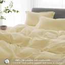 Cooling Queen Duvet Cover Set 3 Pieces-100% Washed Cotton with Chic Wide Trim Design Linen Like Textured Ultra Soft Cozy Bedding with Zipper Closure(Hemmed Pale Yellow, Queen 90"x90")