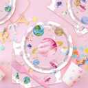 96Pcs Pink Space Birthday Party Supplies,include Dessert plate Plate Napkin And Forks,Used for Galaxy Space Planet Astronauts Party Decoration,Serves 24 Guests (Pink Space)