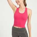 Womens Ribbed Workout Crop Tank with Built-in Bra Racerback Lightweight Yoga Top (Black, S)